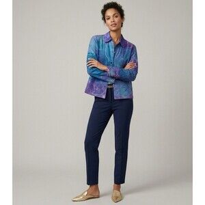 NWT Chico’s 100% Silk Blue Purple Floral Beaded Embroidered Button Top Jacket XS